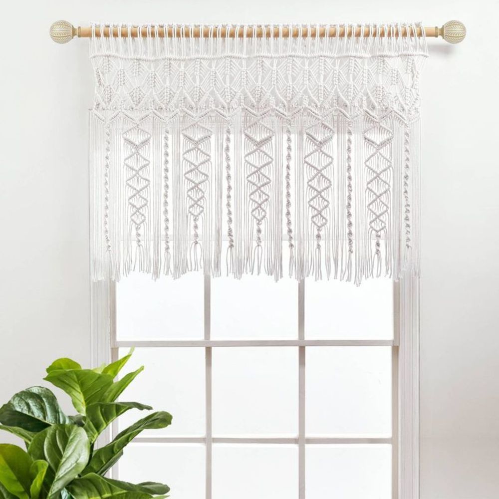 30"x40" Boho Macrame Textured Cotton Window Valance White Lush Décor